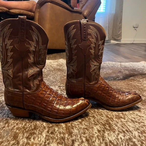 Size 12 Lucheese alligator skin boots. Lucchese Burke Chocolate Alligator Men main image 4